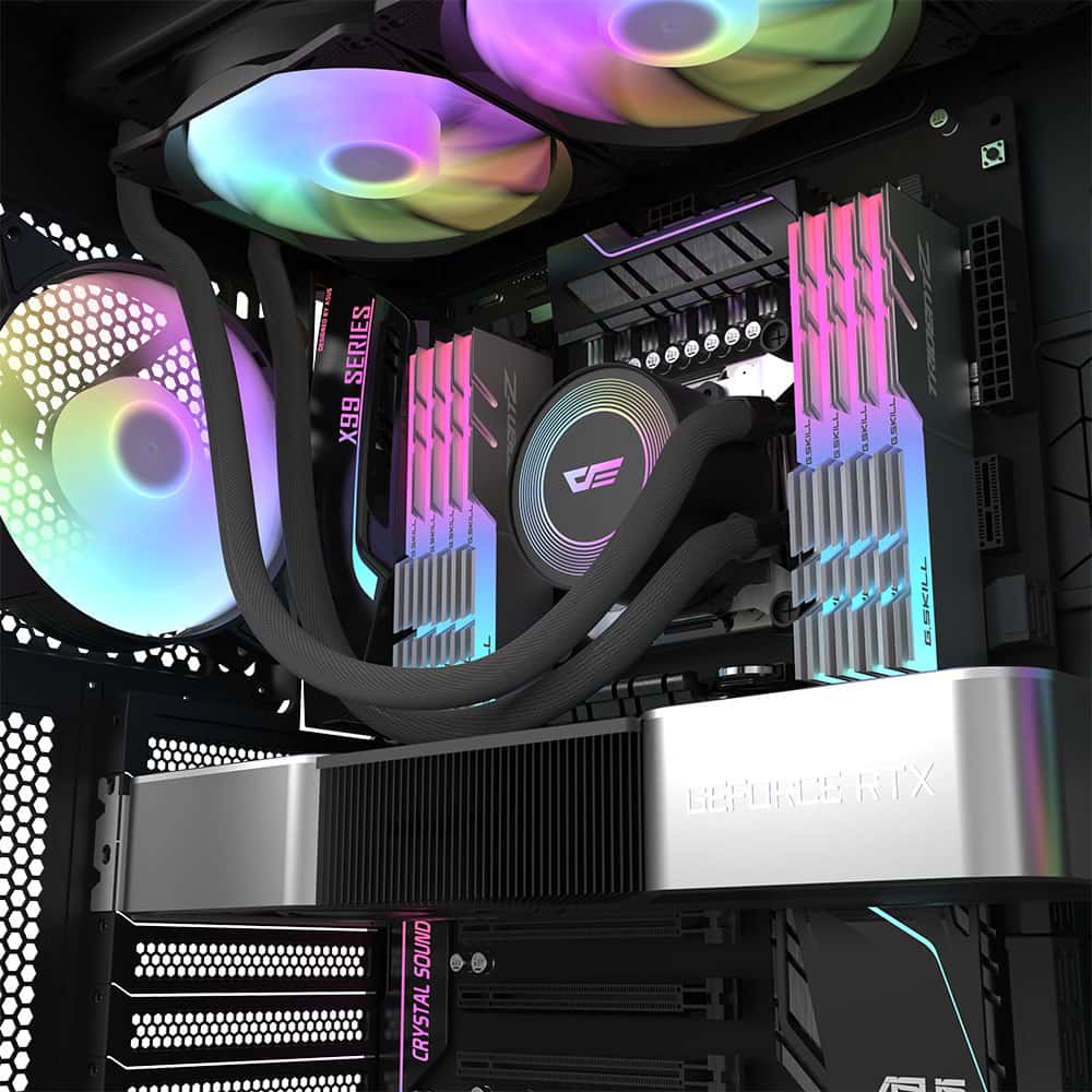 Darkflash AURA DA360 Liquid CPU Cooler, 120mm PWD Fans, 900~1800RPM Fan Speed, 2500 RPM Pump Speed, HQ Water Pump, Wide Copper Bottom, Hydraulic Bearing, Black thumbnail 2