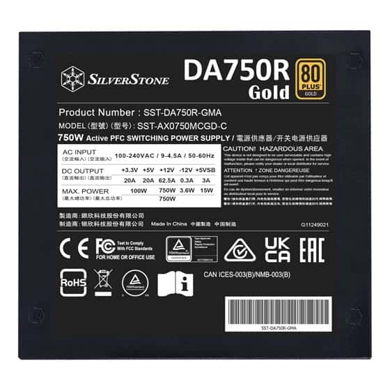 SILVERSTONE DA750R BLACK 80PLUS GOLD 750W ATX 3.0,PCIE 5.0 FULLY MODULAR POWERSUPPLY  | SST-DA750R-GMA thumbnail 6