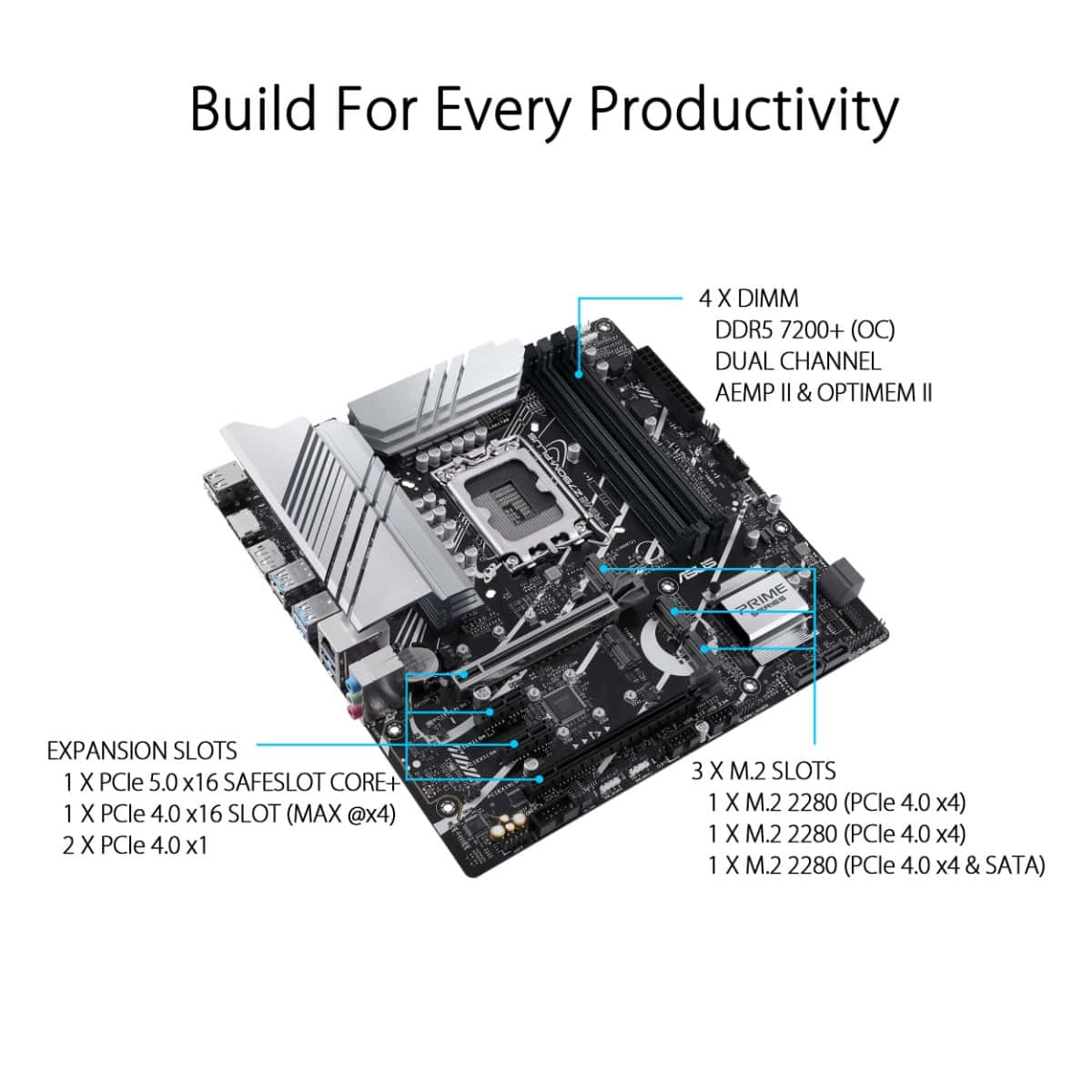 Asus Prime Z790M-PLUS D4 mATX Motherboard, Socket Intel LGA1700, Z790 Chipset, PCIe 5.0, 128GB DDR4 Max Memory, 3x M.2 Slots, Intel 1Gb Ethernet, Thunderbolt USB4 Support, Aura Sync | 90MB1D20-M0EAY0 thumbnail 6