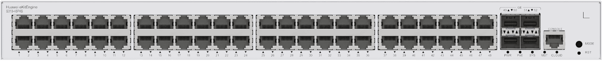 Huawei eKit S310-48P4S Switches, 48x10/100/1000BASE-T Ports(380W PoE+, 4xGE SFP Ports, built-in AC Power Gigabit Managed, 104 Gbps Switch capacity, Layer 3 Access Switch | 98012384 thumbnail 3