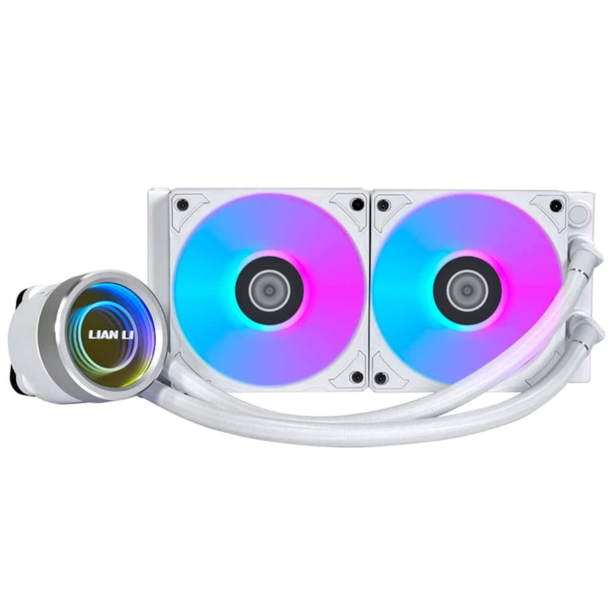 Lian Li Galahad II Trinity Liquid CPU Cooler, 240mm, 2x 120mm SL-Infinity Fans, 3200RPM Pump Speed, 61.3CFM Fan Airflow, 2100RPM Fan Speed, Fluid Dynamic Bearing, White | GA II-240SL-INF-White thumbnail 2