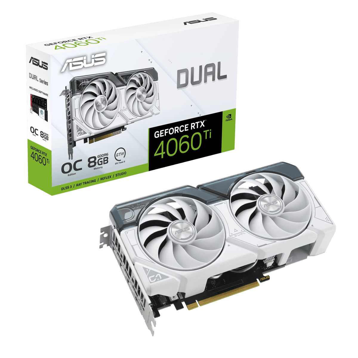 ASUS Dual GeForce RTX??? 4060 Ti White OC Edition 8GB GDDR6 with two powerful Axial-tech fans and a 2.5-slot design for broad compatibility, 2 Year Warranty | 90YV0J42-M0NA00 thumbnail 4