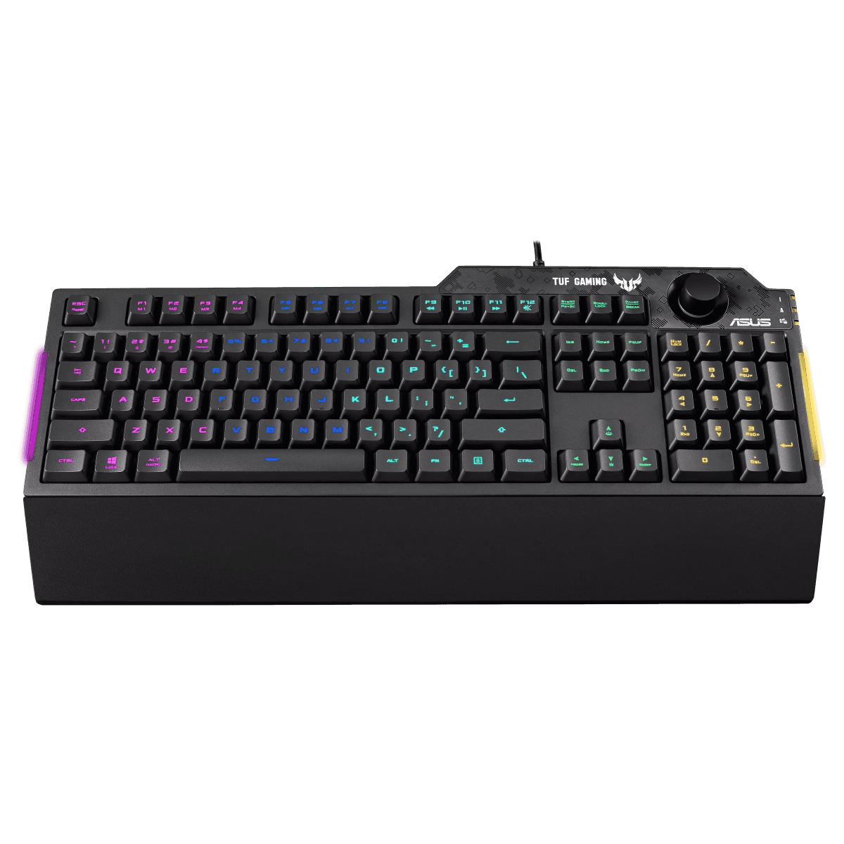 ASUS TUF K1 Membrane Gaming Keyboard for PC, Onboard Memory, Dedicated Volume Knob, Aura Sync RGB & Side Lighting, Detachable Wrist Rest, Spill-Resistant, ENG-ARB Layout, Black | 90MP01X0-BKCA00 thumbnail 2