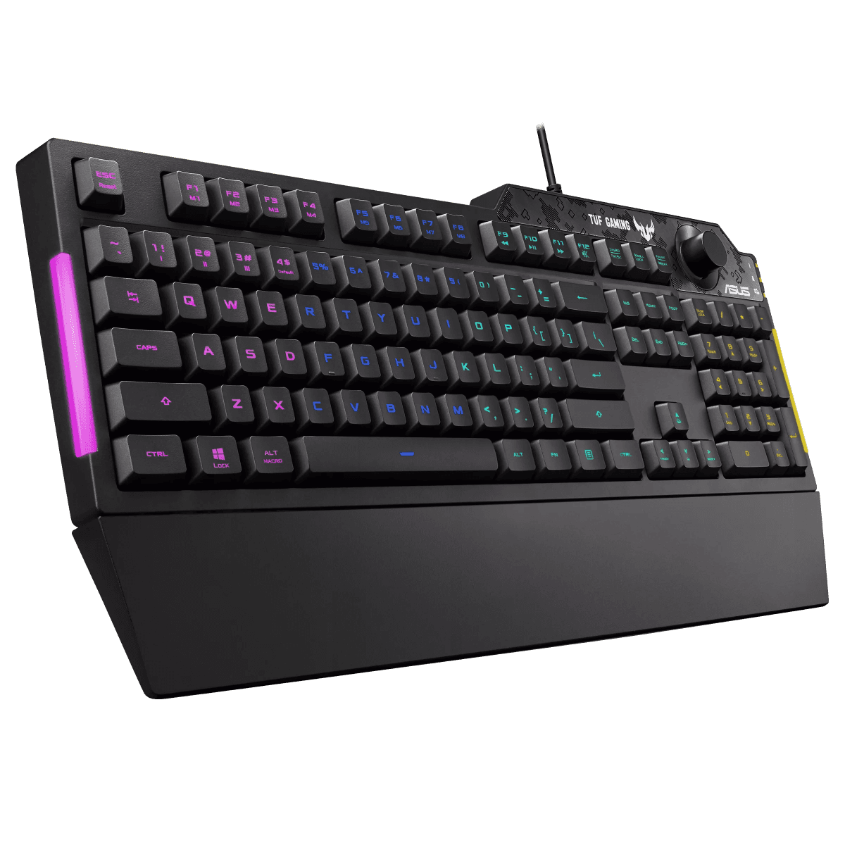 ASUS TUF K1 Membrane Gaming Keyboard for PC, Onboard Memory, Dedicated Volume Knob, Aura Sync RGB & Side Lighting, Detachable Wrist Rest, Spill-Resistant, ENG-ARB Layout, Black | 90MP01X0-BKCA00 thumbnail 3