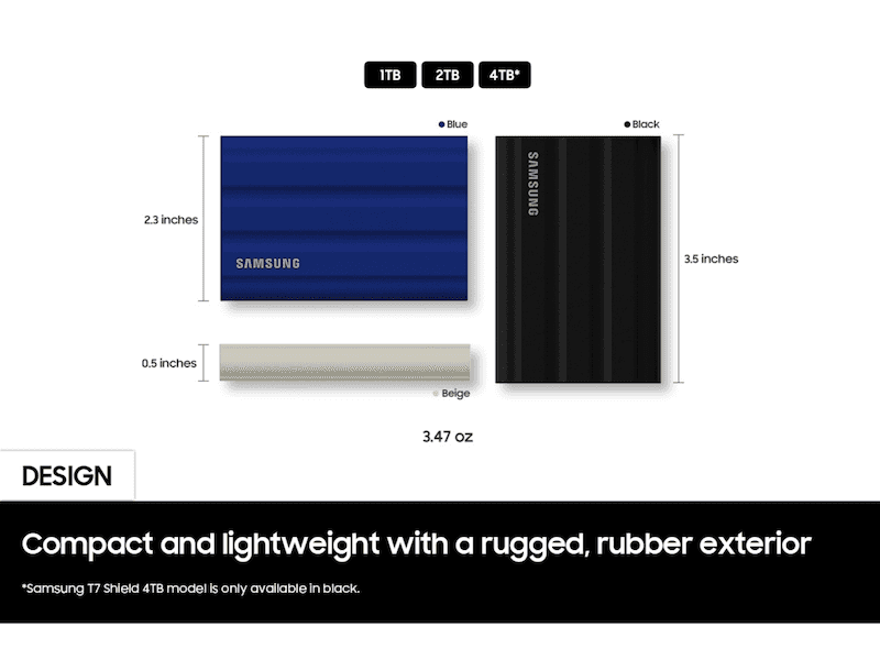 Samsung T7 Shield 4TB Portable External SSD, USB 3.2 Gen2 Interface (10 Gbps), Read/Write Speeds Up to 1050/1000 MB/s, AES 256-bit Encryption, Rugged, IP65 Dust & Water Resistant, Black | MU-PE4T0S/EU thumbnail 3