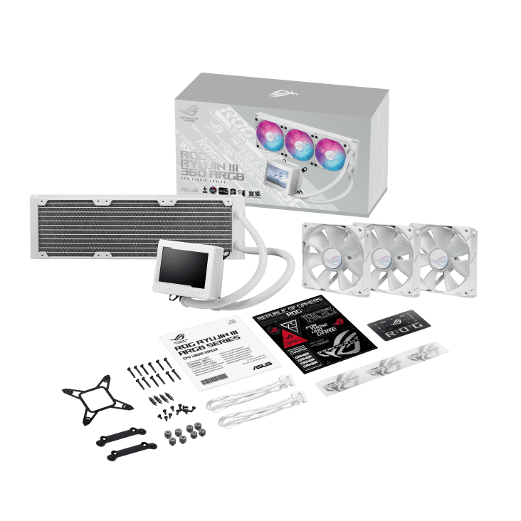 ASUS ROG RYUJIN III 360 ARGB Liquid CPU Cooler, 3.5" Full Color LCD, 3x 120mm Magnetic Daisy-chainable Fan, 360mm RadiatoR .21.08 CFM Airflow, 2200 RPM Speed, PWM/ DC Control, White | 90RC00L2-M0UAY0  2YEAR WARRANTY thumbnail 6