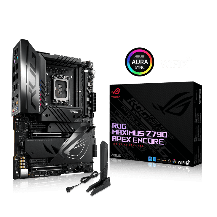 ASUS ROG MAXIMUS Z790 APEX ENCORE LGA1700 ATX Motherboard, Intel Z790 Chipset, 2x DDR5 DIMM & 96GB Max, Wi-Fi 7 / BT v5.4 / 2.5Gb Eth, PCIe 5.0, 5 x M.2, USB Type-C/A, SupremeFX 7.1 | 90MB1FX0-M0EAY0 thumbnail 1