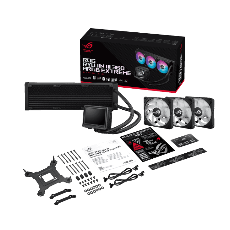 ASUS ROG Ryujin III 360 aRGB Extreme Liquid CPU Cooler, 360mm Radiator, 120mm ROG Magnetic Daisy-Chainable Fan, 89.73 CFM Airflow,  3.5" LCD Display, Black 2800 RPM Speed | 90RC0131-M0EAY0 thumbnail 3