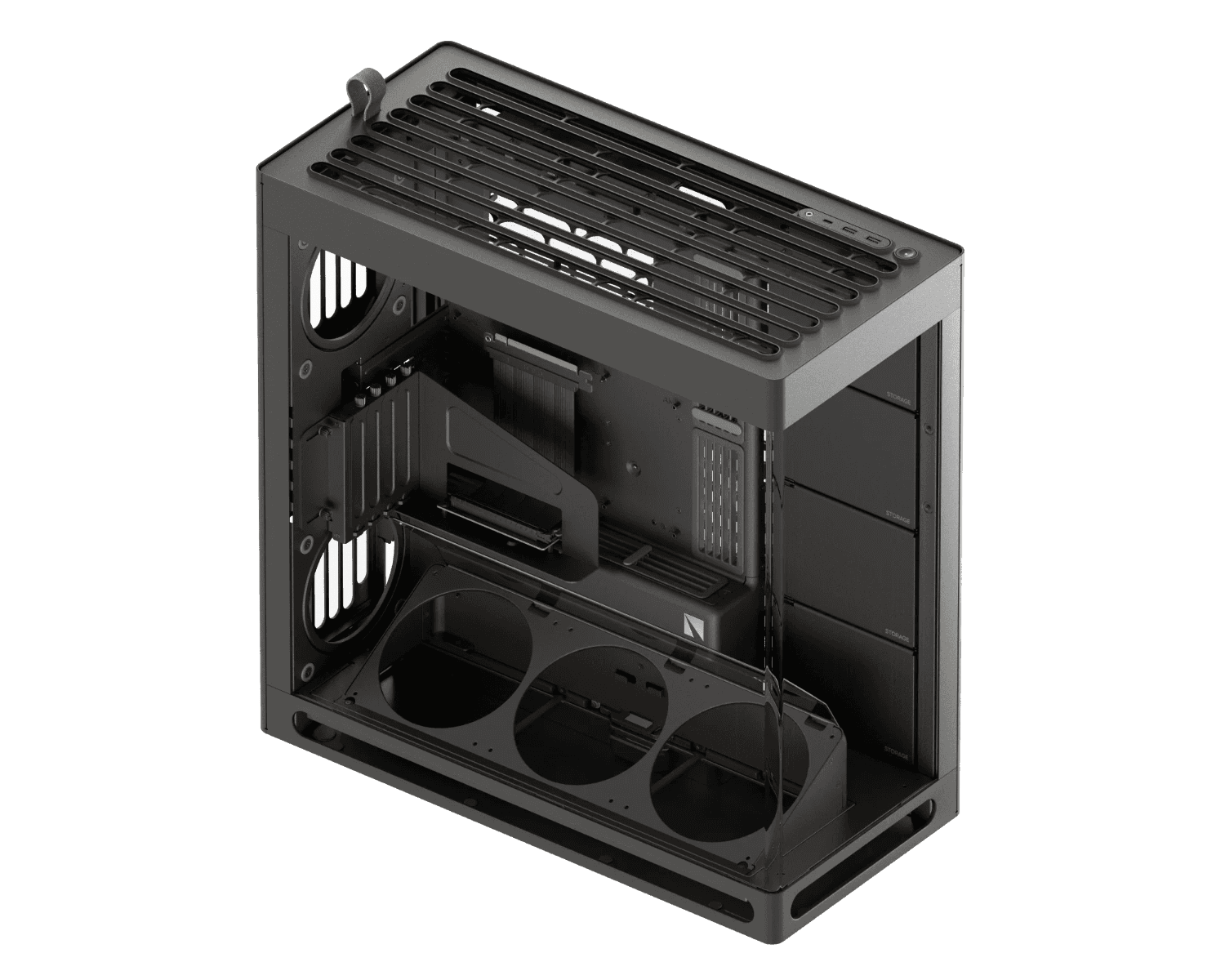 HAVN HS 420 VGPU Mid-tower PC Case, Motherboard Supports Upto E-ATX, VGPU Mount Kit with a PCI E 5.0 riser cable, 11x Fan Support, 3-way Adjustable GPU Support, Black | HVN-CA-HS420-08 thumbnail 2