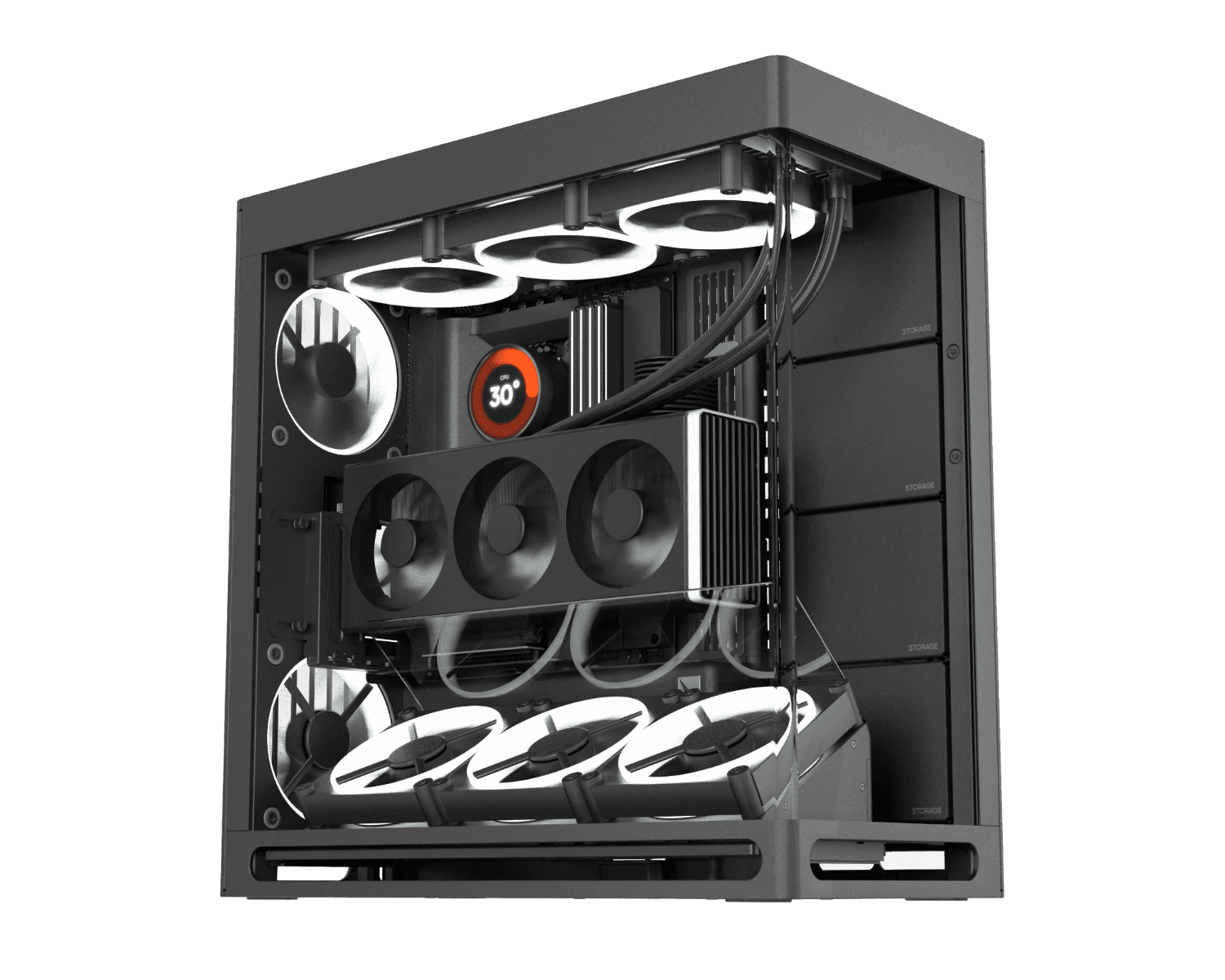 HAVN HS 420 VGPU Mid-tower PC Case, Motherboard Supports Upto E-ATX, VGPU Mount Kit with a PCI E 5.0 riser cable, 11x Fan Support, 3-way Adjustable GPU Support, Black | HVN-CA-HS420-08 thumbnail 7