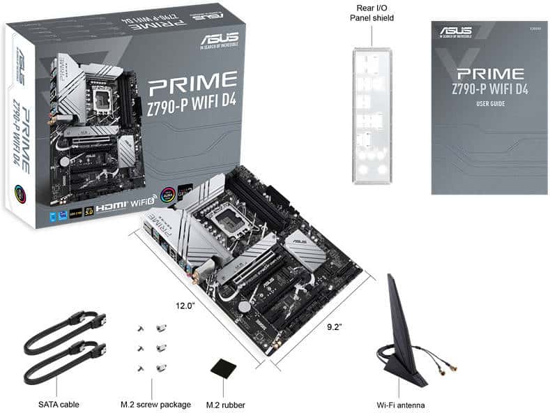 ASUS PRIME Z790-P WIFI D4 LGA1700 ATX Motherboard, Intel Z790 Chipset, 2 Channel 4x DDR4 DIMM, 128GB Max Memory, Wi-Fi 6/2.5Gb Eth, 1x PCIe 5.0 x16, 1x DP, 1xHDMI, USB3.2/2.0 | 90MB1DB0-M0EAY0 thumbnail 1