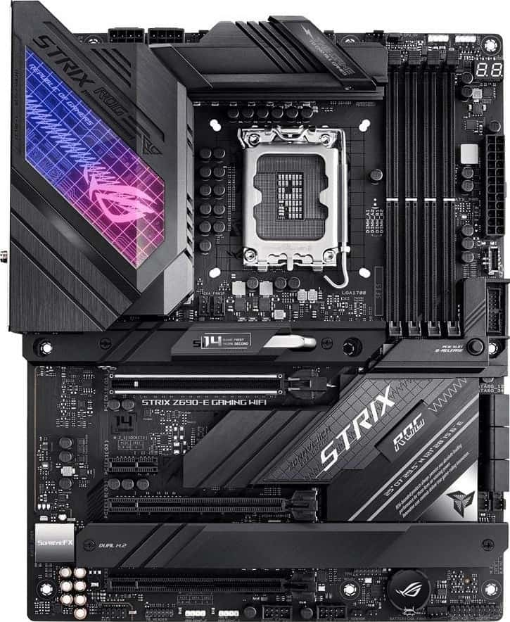 Asus Rog Strix Z690-E Gaming WiFi Intel LGA 1700 ATX Motherboard, 18+1 Power Stages, DDR5, PCIe 5.0, M.2 Combo-Sink, WiFi 6E, 2.5 GB Ethernet, Five M.2, Aura Sync | 90MB18J0-M0EAY0 thumbnail 2