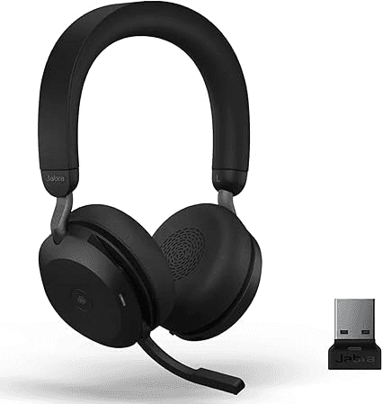 Jabra Evolve2 75 Wireless PC Headset with 8-Microphone Technology - Dual Foam Stereo Headphones with Advanced Active Noise Cancellation, USB-A Bluetooth Adapter and MS Teams-compatibility, Black | 27599-999-999 thumbnail 1