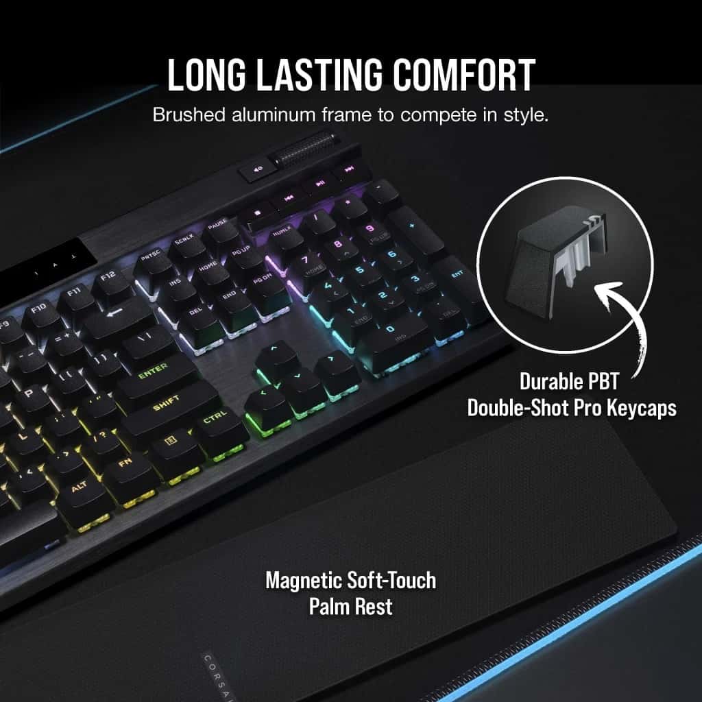 Corsair K70 RGB Pro Mechanical Wired Keyboard, Cherry MX Red Switch, 104 Keys Matrix, Up to 8000Hz with Axon, PBT Double Shot Keycaps, Soft Touch Palm Rest, English Layout, Black | CH-9109410-NA thumbnail 1