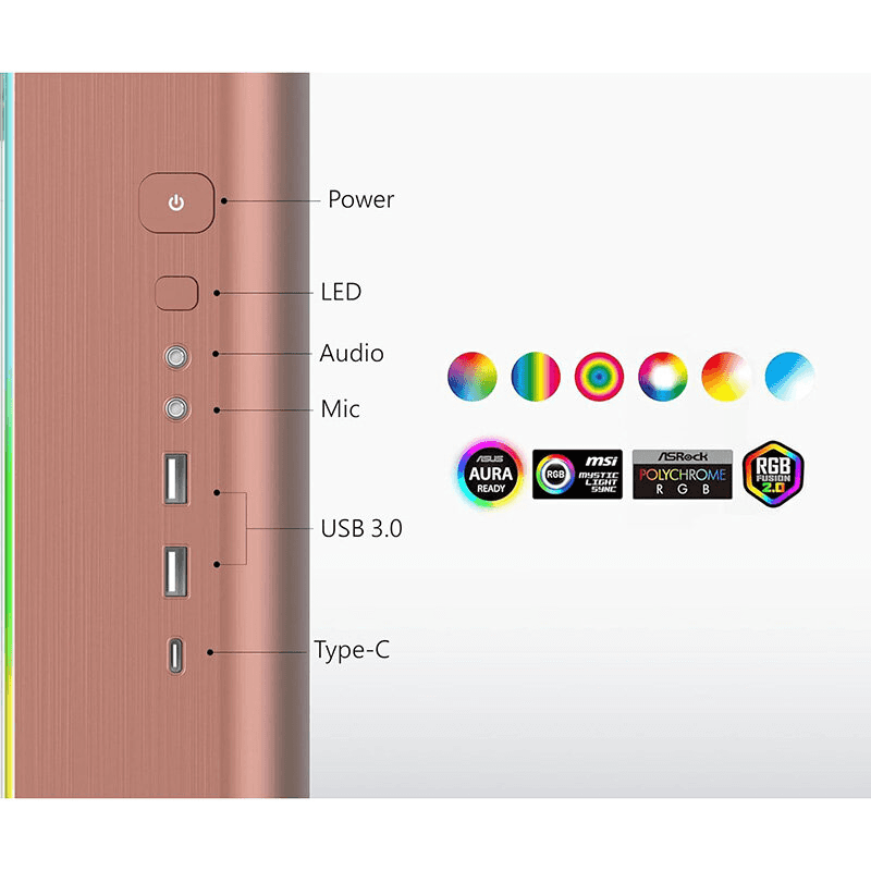 MONTECH King 95 PRO Dual-Chamber ATX Mid-Tower PC Gaming Case, High-Airflow, Sturdy Curved Tempered Glass Front, Six ARGB PWM Fan Pre-Installed with Fan Hub, Rose Gold, Skytech Gaming Edition thumbnail 3