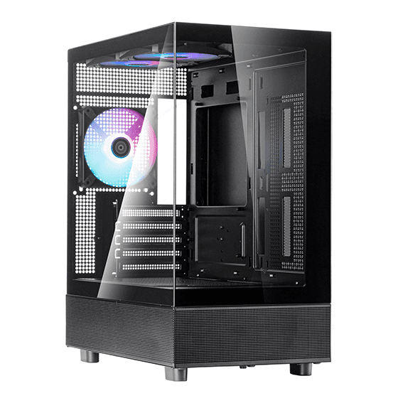 Silverstone Lucid 04 Panoramic Micro-ATX CASE, 270?? Panoramic Tempered Glass View, Motherboard Supports Micro-ATX, 280mm Radiator Compatibility, Top I/O includes 1 x USB Type-C, 2 x USB 3.0, 1 x Audio, 1 x Mic, Black | SST-LD04-B-ARGB thumbnail 1