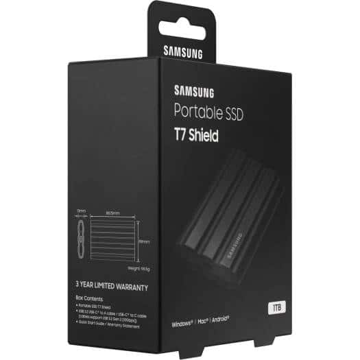 Samsung T7 Shield 1TB Portable External SSD, USB 3.2 Gen2 Interface (10 Gbps), Read/Write Speeds Up to 1050/1000 MB/s, AES 256-bit Encryption, Rugged, IP65 Dust & Water Resistant, Black | MU-PE1T0S/WW thumbnail 4