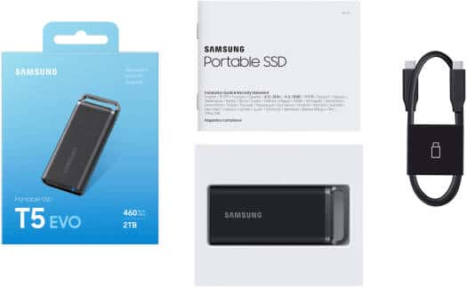 Samsung T5 EVO 8TB USB 3.2 Gen 1 Portable External SSD, Up to 460 MB/s Data Transfer Rate, Rubber Skin Design, AES 256-Bit Hardware Encryption, Integrated Hook - Black | MU-PH8T0S/WW thumbnail 7