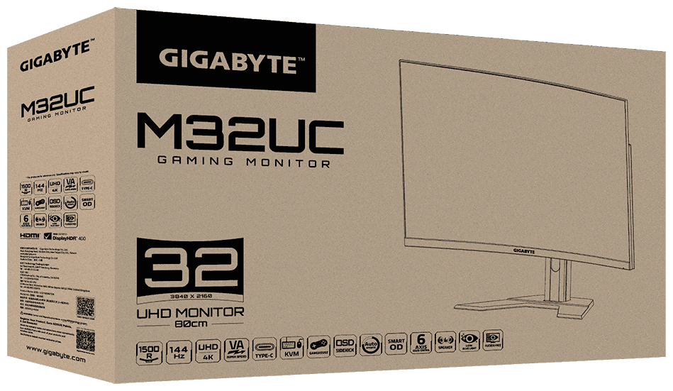 Gigabyte M32UC-EK 3???1.5 Inch Curved VA 1500R 4K UHD (3840 x 2160) 144Hz (160Hz OC) 1ms FreeSync Premium Pro HDMI 2.1 Gaming Monitor, Black |UPC, 889523031667 thumbnail 2