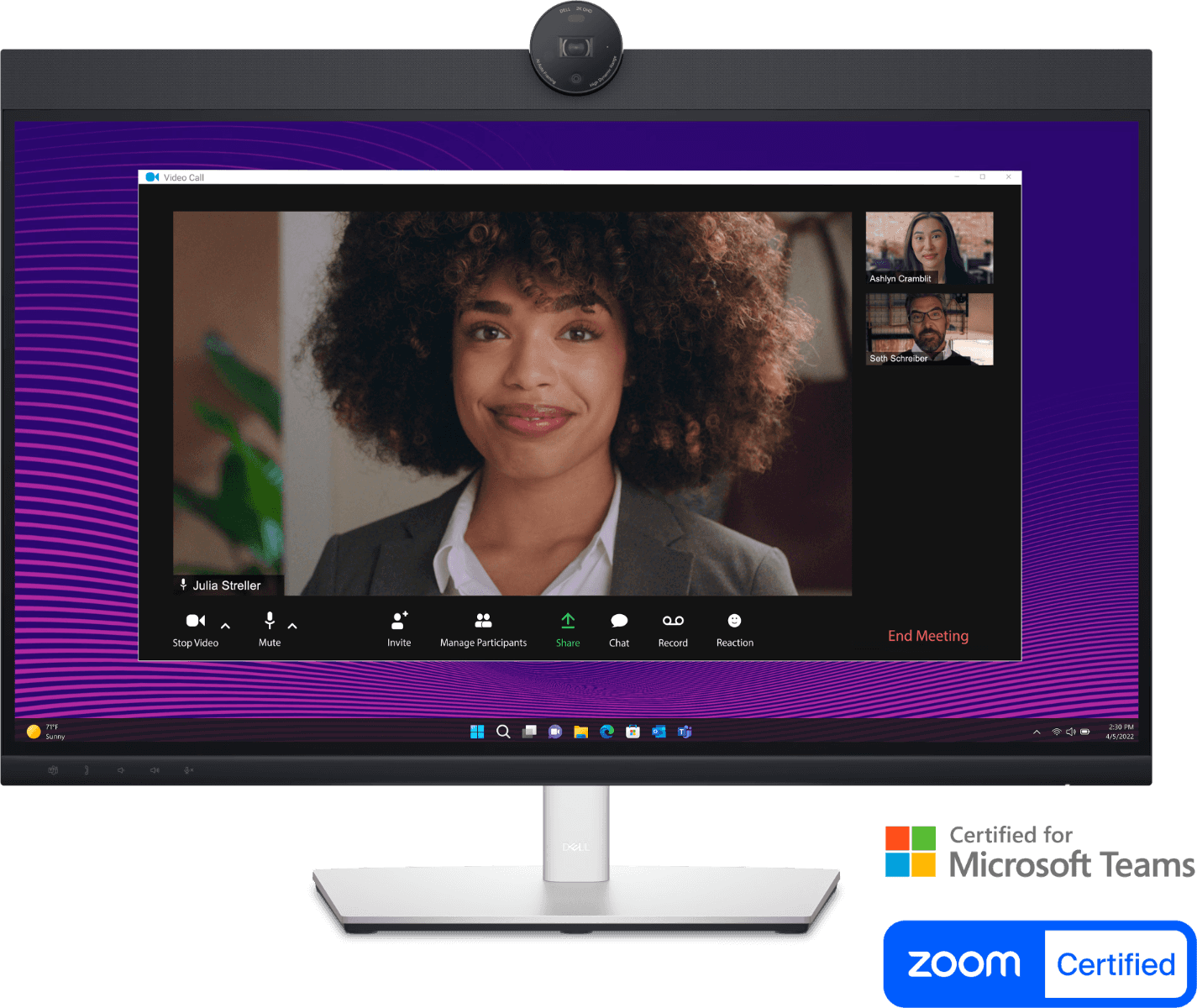 Dell P2724DEB Video Conferencing Monitor, 27" QHD (2560 x 1440) IPS Display, 60Hz, 5ms (Fast GtG), Built-In Camera, Microphone, & Speaker, 16.7M Color Display, Black/White | P2724DEB +Dell 27 P27 Video Conference Monitor thumbnail 2