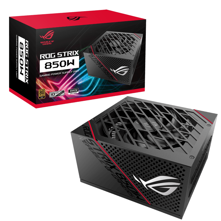 ASUS ROG Strix 850G, 850W PSU, 80 Plus Gold, Frozen Silence, Fully Modular, Dual Ball Fan Bearing, Black | 90YE00A3-B0NA00 thumbnail 1
