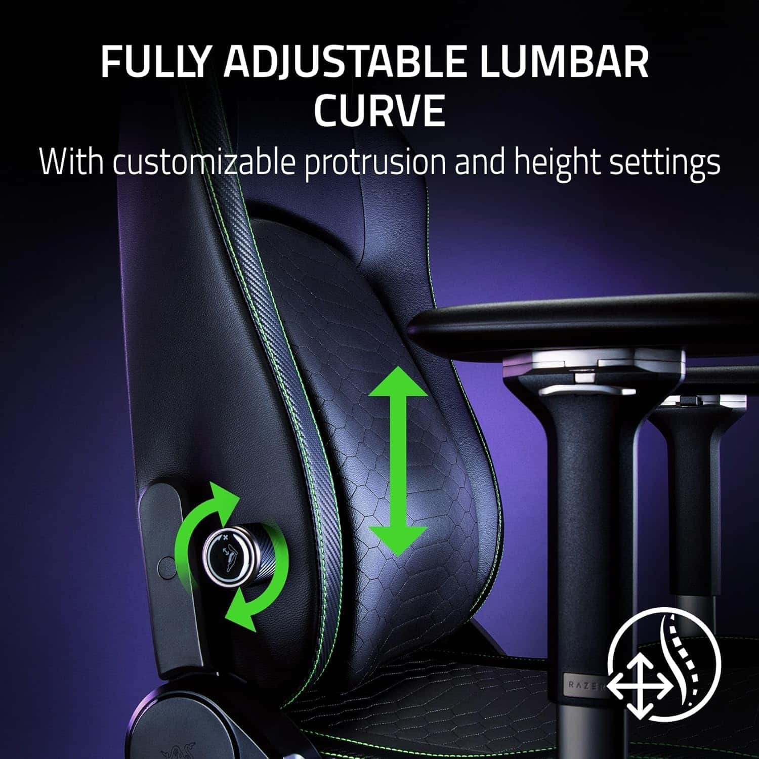 Razer Iskur V2 Gaming Chair, Adaptive Lumbar Support, Adjustable Lumbar Curve, High Density Foam Cushions, Reactive Seat Tilt &152-degree Recline, 4D Armrests, Synthetic Leather - Black | RZ38-04900200-R3G1 thumbnail 5
