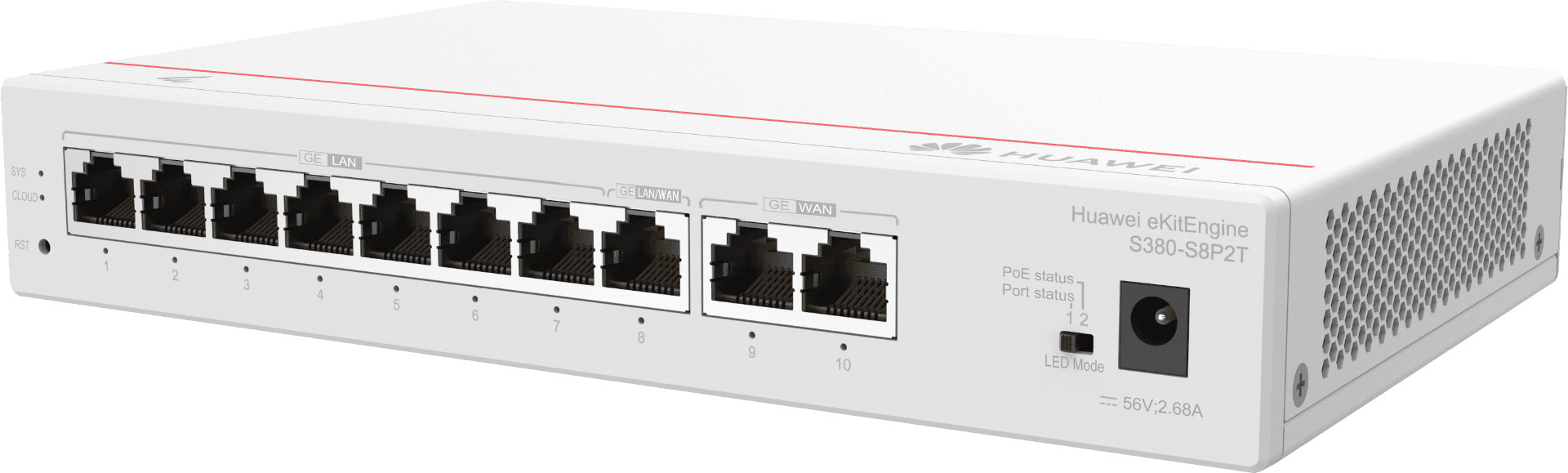 Huawei eKitEngine Gateway S380-S8P2T, 2*GE WAN, 8*GE LAN(PoE+, 124W) thumbnail 4