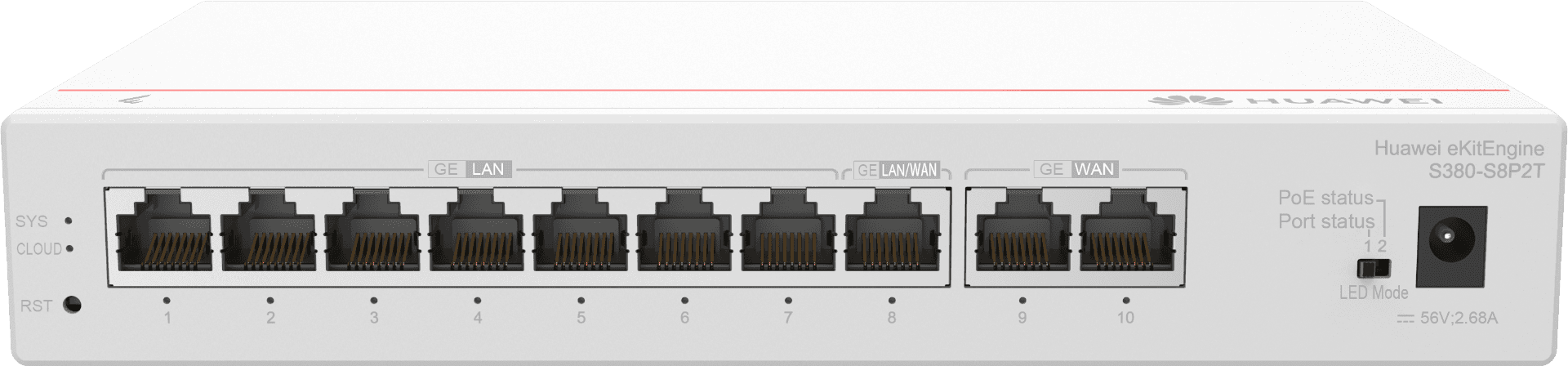 Huawei eKitEngine Gateway S380-S8P2T, 2*GE WAN, 8*GE LAN(PoE+, 124W) thumbnail 3