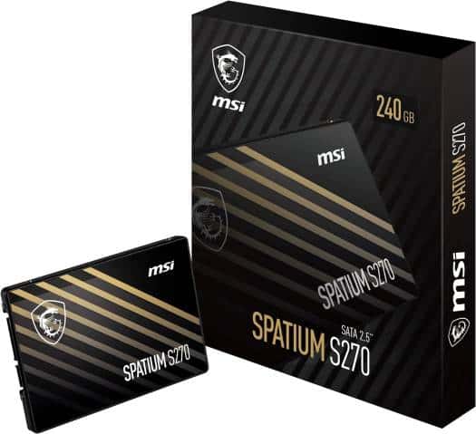 MSI Spatium S270 SATA III 2.5" Internal SSD, 240GB Capacity, Up to 500 MB/s Sequential Read & 400 Sequential Write Speed, Phison S11 Controller, 3D NAND Technology, 110TBW, Black | S78-440N070-P83 thumbnail 2