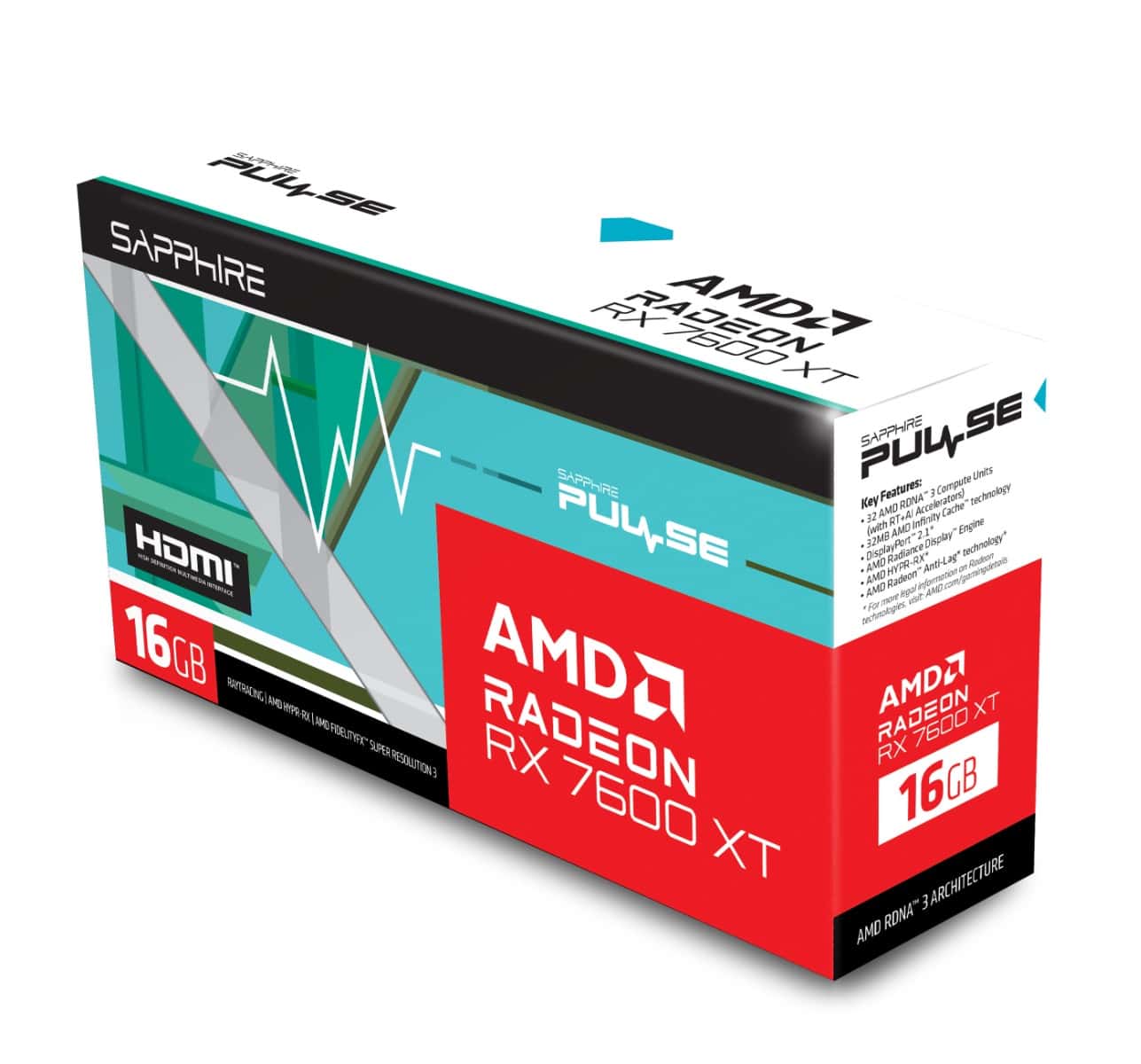 Sapphire Pulse AMD Radeon RX 7600 XT Gaming OC 16GB GDDR6 Dual HDMI&DP 128 bit 18 Gbps Graphic card, 32MB Cache,  Boost Clock Up to 2810 MHz, Two-Ball Bearing Fans, Optimized Composite Heatpipe, TriXX Supported TriXX Boost | 11339-04-20G thumbnail 3
