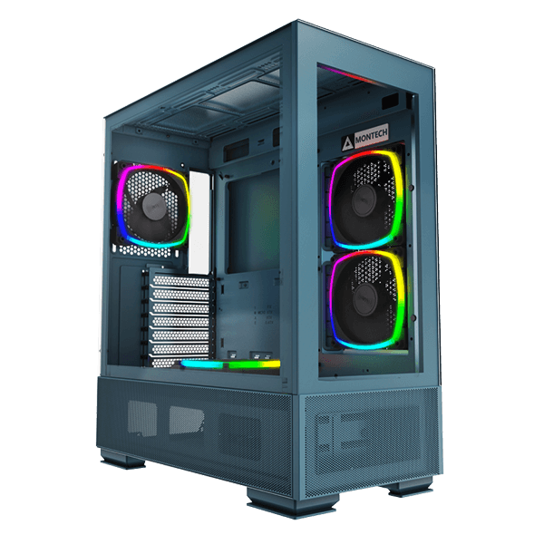 Montech SKY TWO Mid-Tower Case, High airflow performance, 4 high quality ARGB PWM fans, Flashy ARGB light party, MB Support Upto ATX, 7x PCI Slots, Dust Filters on Side,Bottom, Blue | SKY TWO thumbnail 1