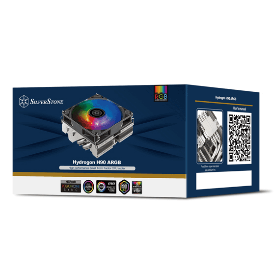 Silverstone Hydrogon H90 ARGB Horizontal CPU cooler, with 4 heat-pipes and 92mm PWM ARGB fan, 11 blade, Spring screw, 10 ARGB LEDS, Anti-vibrational rubber | SST-HYH90-ARGB thumbnail 5