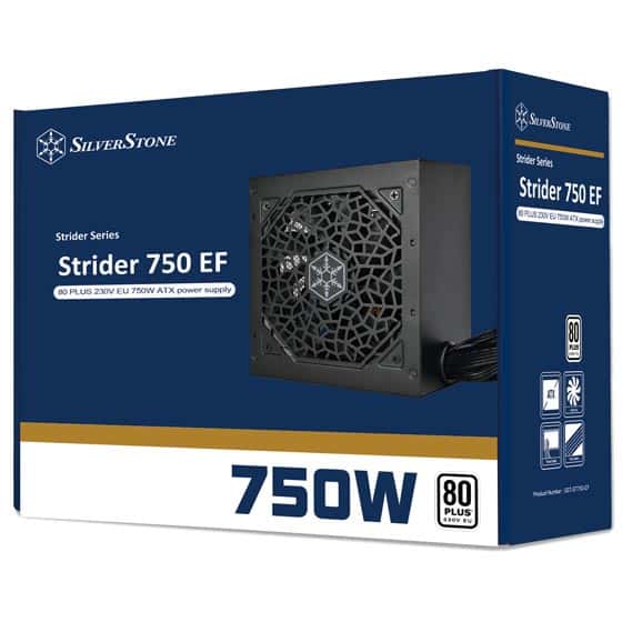 Silverstone Strider 750 EF 80 PLUS 230V EU 750W ATX (PS2) Power Supply, Built-in 120mm fan, Class-leading single +12V rail, 24/7 continuous power output with 40??? operating temperature | SST-ST750-EF thumbnail 1