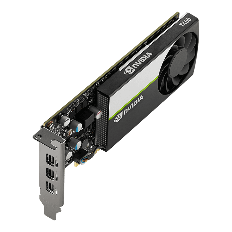 PNY NVIDIA T400 Low-Profile Graphics Card, 4GB of GDDR6 64-bit Memory, 80 GB/s Memory Bandwidth, 384 CUDA Cores, PCIe 3.0 x16, NVIDIA Turing Architecture, 3 x Mini DisplayPort | VCNT400-4GB-SB thumbnail 3