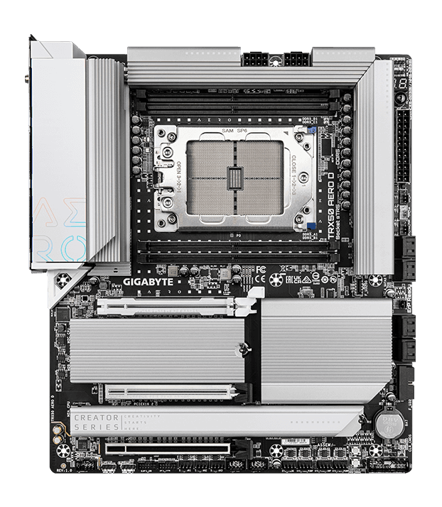 Gigabyte TRX50 AERO D sTR5 E-ATX Motherboard, AMD TRX50 Chipset, 4x DDR5 DIMM 1TB Max, PCIe 5.0 / 2x PCIe x16, 4xM.2, USB 3.2 / USB4 Type-C, Wi-Fi 7, Marvell 10GbE, White | TRX50 AERO D thumbnail 3