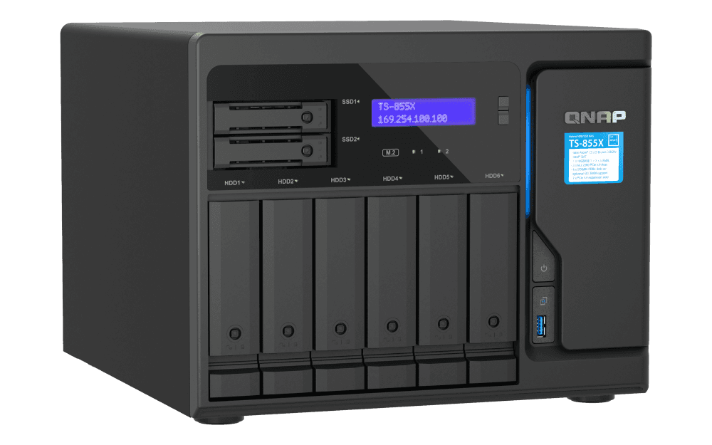 QNAP TS-855X-8G 8-BAY NAS, Intel Atom C5125 8-core processor, 2.8GHz, 4 x U-DIMM DDR4, upto 128 GB (4 x 32 GB), 64-bit x86, 4 x U-DIMM DDR4 Support ECC memory |  TS-855X-8G thumbnail 1