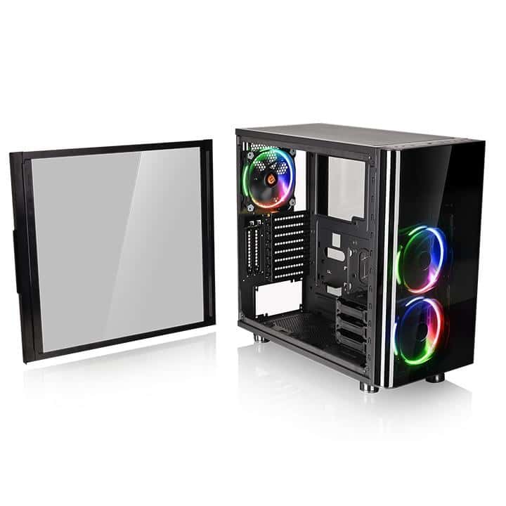 Thermaltake View 31 Tempered Glass RGB Edition Mid-tower case, 3x Preinstalled 140mm fans, supports up to ATX MB, 8 + 2 Expansion Slots, 4mm Tempered Glass x 2, USB 3.0 x 2, USB 2.0 x 2, HD Audio x 1 | CA-1H8-00M1WN-01 thumbnail 1