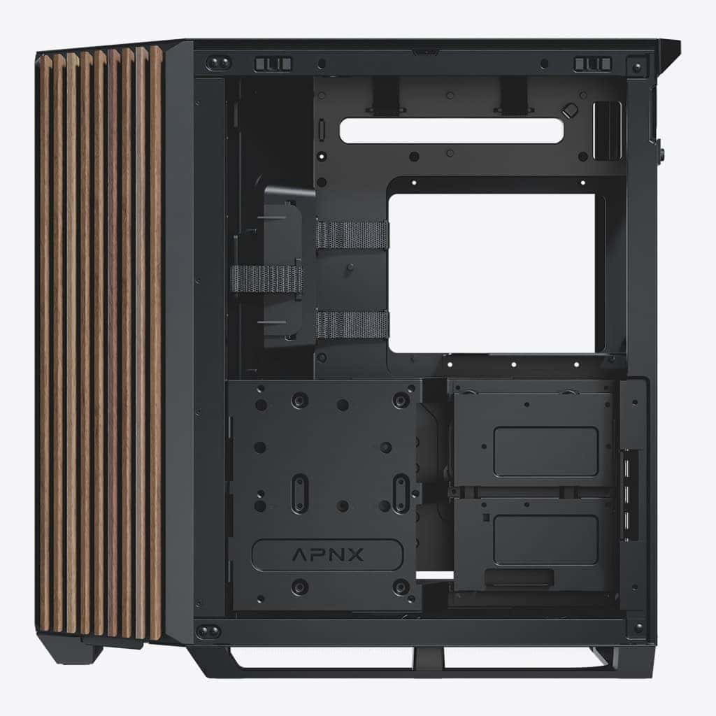 APNX V1 V1-W-BK-v1 ATX Mid Tower Black/Wood Computer Case, Upto ATX Motherboards, Upto 360mm Radiators, Vertical GPU Holder Kit, Adjustable Motherboard Displacement, Black  | V1-W-BK-v1 thumbnail 2