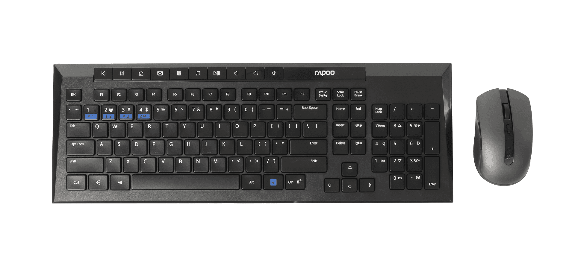 Rapoo 8200M multi-mode wireless keyboard & mouse Black, (Arabic & English) Blutooth. thumbnail 1