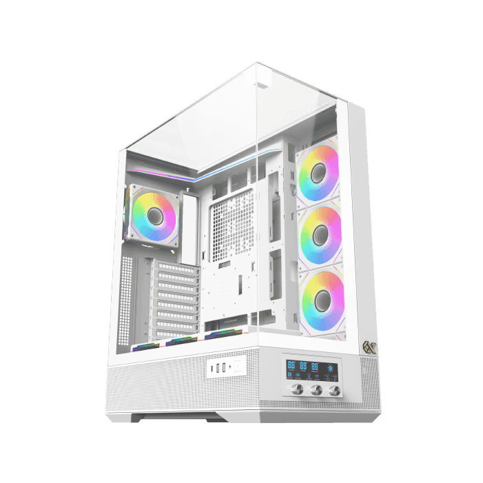 Xigmatek Vision Pro Arctic E-ATX ARGB Case, 3x Tempered Glass, Smart Fan Control LCD Display Panel, 9x Fans Supports, MoBo Upto E-ATX, GPU Upto 410mm, Cooler Upto 360mm, White | EN45172 thumbnail 1