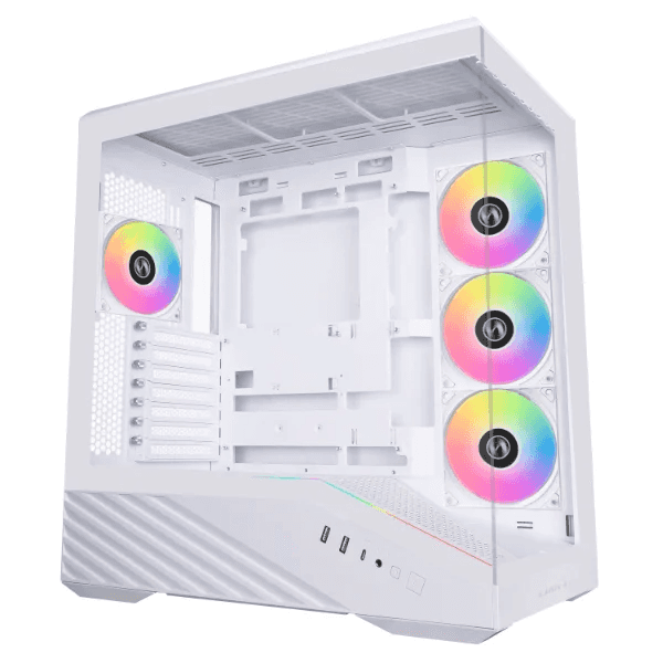 Lian Li V100 ATX Mid-Tower PC Case, 4 x 120mm ARGB PWM Fans Pre-Installed, LED RGB Strip, Display Platform with Tempered Glass, Support 420mm GPUs, 360mm Radiator, Optimized Airflow - White (V100RW) thumbnail 1