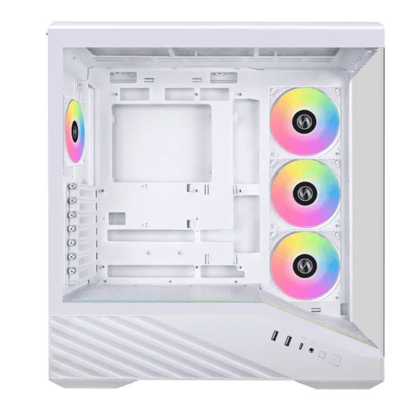 Lian Li V100 ATX Mid-Tower PC Case, 4 x 120mm ARGB PWM Fans Pre-Installed, LED RGB Strip, Display Platform with Tempered Glass, Support 420mm GPUs, 360mm Radiator, Optimized Airflow - White (V100RW) thumbnail 2