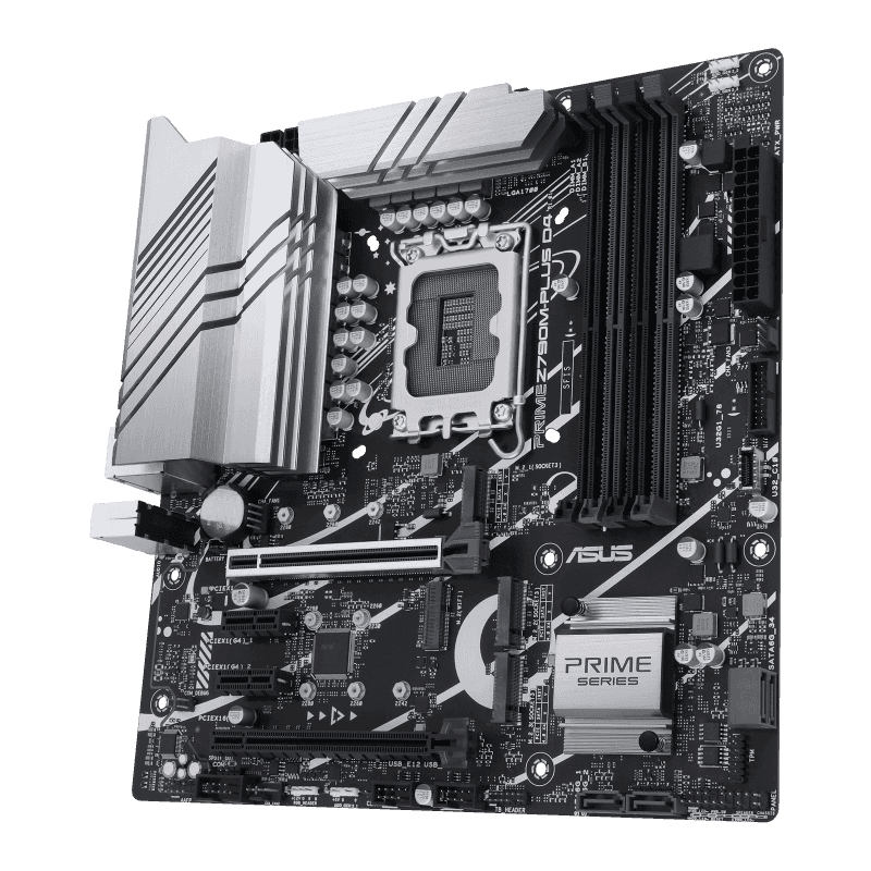 ASUS Prime Z790M-PLUS D4, an Intel Z790 LGA 1700 mATX motherboard with PCIe?? 5.0, three M.2 slots, 10+1 DrMOS, DDR4, Intel?? 1 Gb LAN, HDMI??, DP, USB 3.2 Gen 2x2 Type-C??, front USB 3.2 Gen 1 Type-C??, Thunderbolt??? (USB4??) support, Aura Sync| 90MB1D2 thumbnail 2
