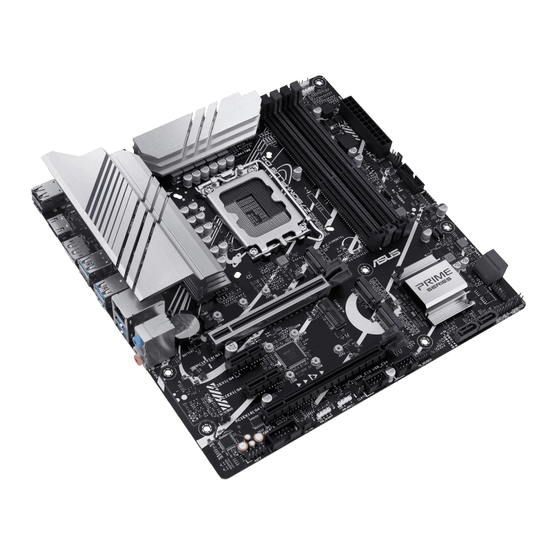 ASUS Prime Z790M-PLUS D4, an Intel Z790 LGA 1700 mATX motherboard with PCIe?? 5.0, three M.2 slots, 10+1 DrMOS, DDR4, Intel?? 1 Gb LAN, HDMI??, DP, USB 3.2 Gen 2x2 Type-C??, front USB 3.2 Gen 1 Type-C??, Thunderbolt??? (USB4??) support, Aura Sync| 90MB1D2 thumbnail 3