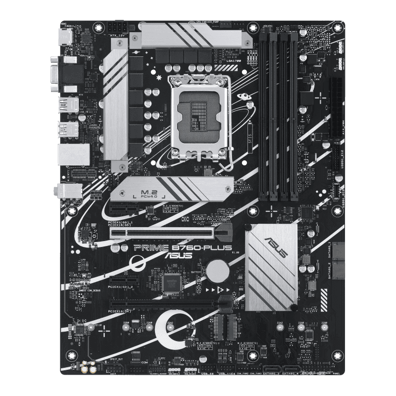 ASUS Prime B760-PLUS, an Intel?? B760 LGA 1700 ATX motherboard with PCIe 5.0, three PCIe 4.0 M.2 slots, DDR5, Realtek 2.5Gb Ethernet, DisplayPort, VGA, HDMI???, SATA 6 Gbps, USB 3.2 Gen 2x2 Type-C??, front USB 3.2 Gen 1 Type-C??, 90MB1EF0-M0EAY0 thumbnail 1