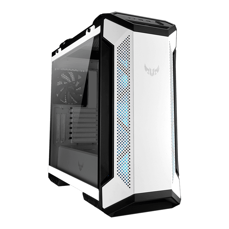 ASUS TUF Gaming GT501 White Edition case supports up to EATX with metal front panel, tempered-glass side panel, 120 mm RGB fan, 140 mm PWM fan, radiator space reserved, and USB 3.1 Gen 1, thumbnail 3