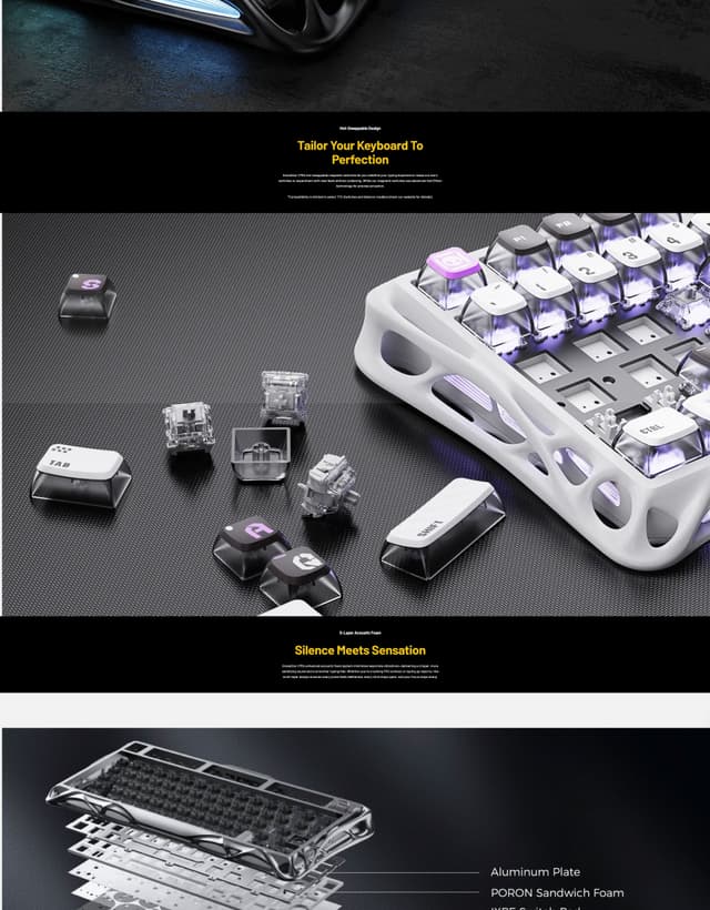 Clavier Gaming GravaStar Mercury V75 HE - Switches à Effet Hall, Polling 8KHz, RT 0.01mm, RGB, Format 75%, Châssis Aluminium