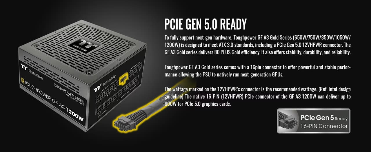 Thermaltake GF A3 1200W Gold PSU | ATX 3.0 &amp; PCIe 5.0