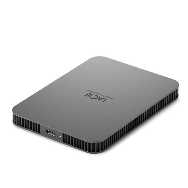 Lacie LaCie 1TB USB 3.2 Gen 1 Type-C External HDD Mobile Drive, 130 MB/s File Transfers Speed, Sleek, Portable Design by Neil Poulton, Windows and Mac Compatible, Space Gray | STLP1000400 - product view 3 of 4
