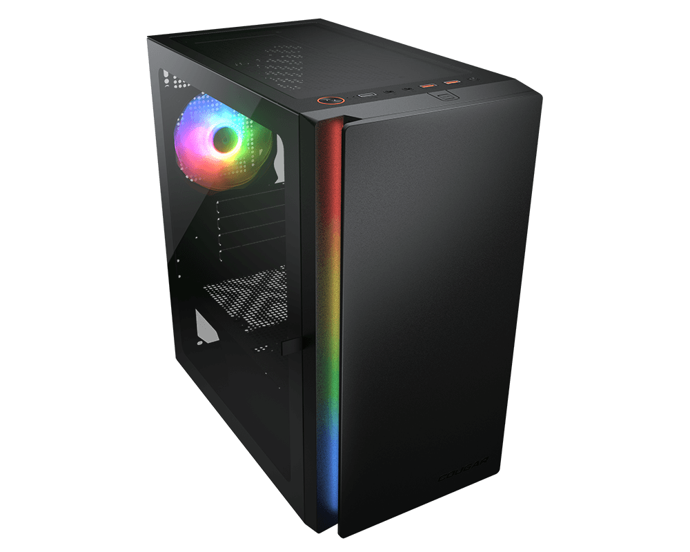 Cougar  Cougar Purity RGB Mini Tower Case, 3mm Hinged Tempered Glass Panel, 1x Pre-Installed aRGB Fan, Up to 5xFan & 240mm Radiator Support, Black | 385PC40.0002 - product view 3 of 8